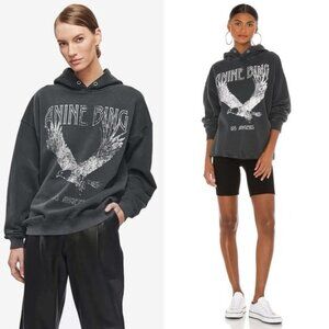 Anine Bing Rowe Eagle Ash Gray Oversized Pullover Hoodie Sweatshirt Size XS